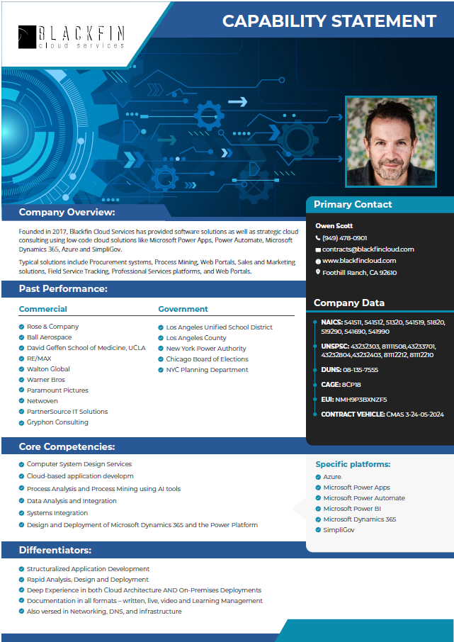 Blackfin Cloud Capability Statement for Government Contracting